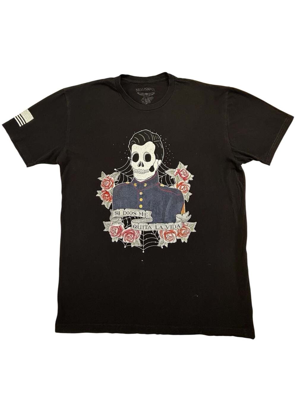 Mexusmar Si Dios Me Quita La Vida USMC Skeleton Marine Graphic T-Shirt